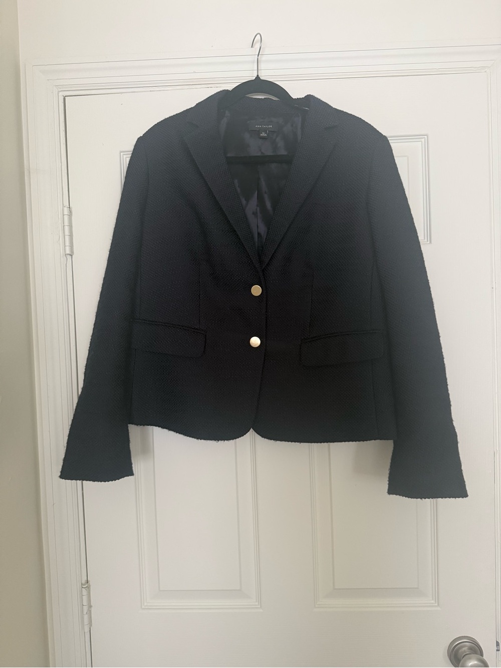 Ann Taylor Textured Navy Blazer with Gold Buttons